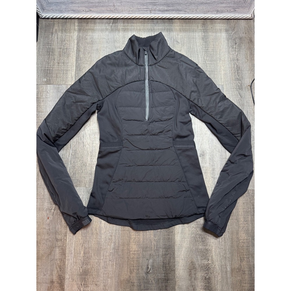 Lululemon Down For It All Pullover Black Half Zip Running Jacket Size 2